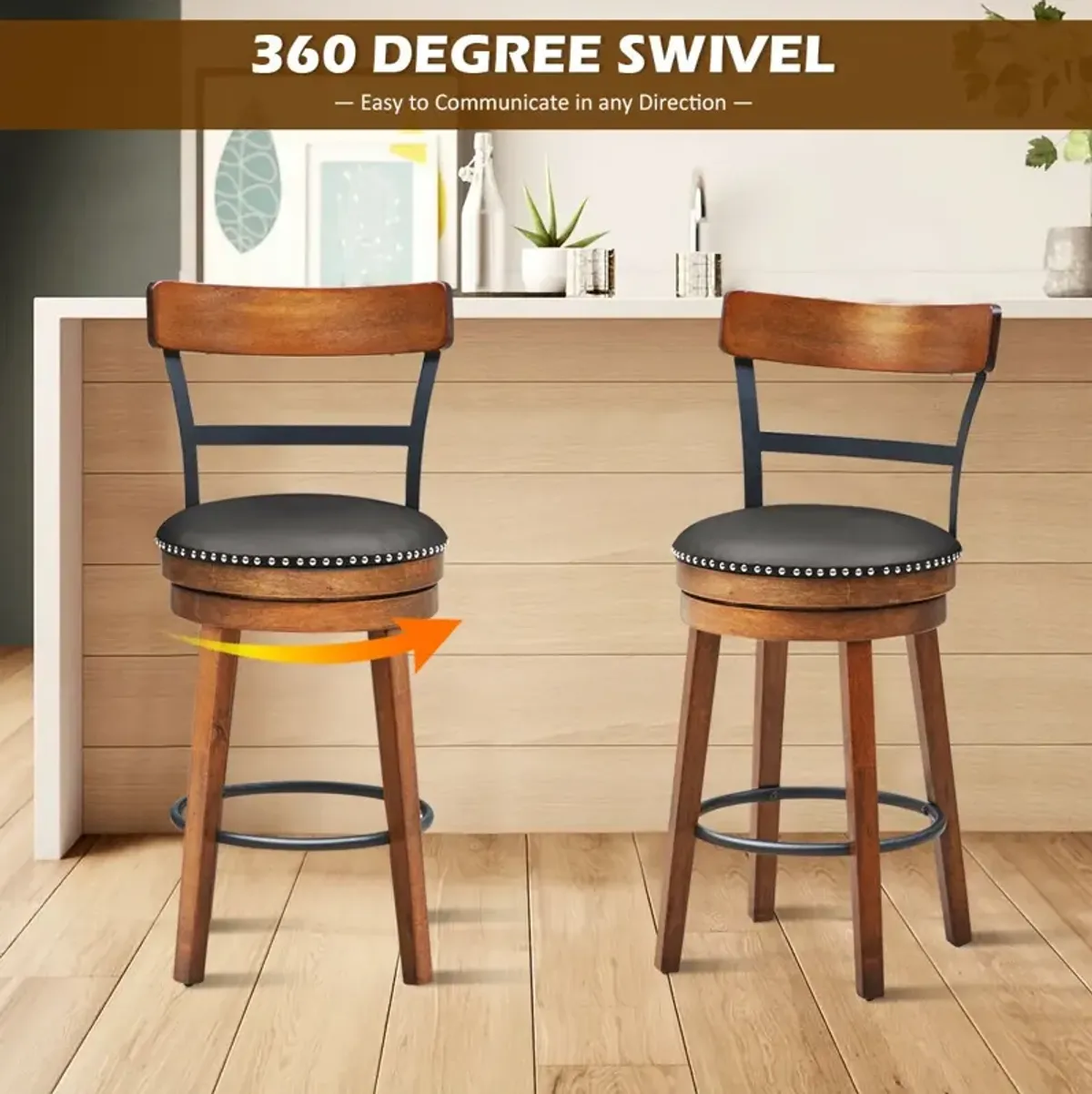 360-Degree Bar Swivel Stools with Leather Padded