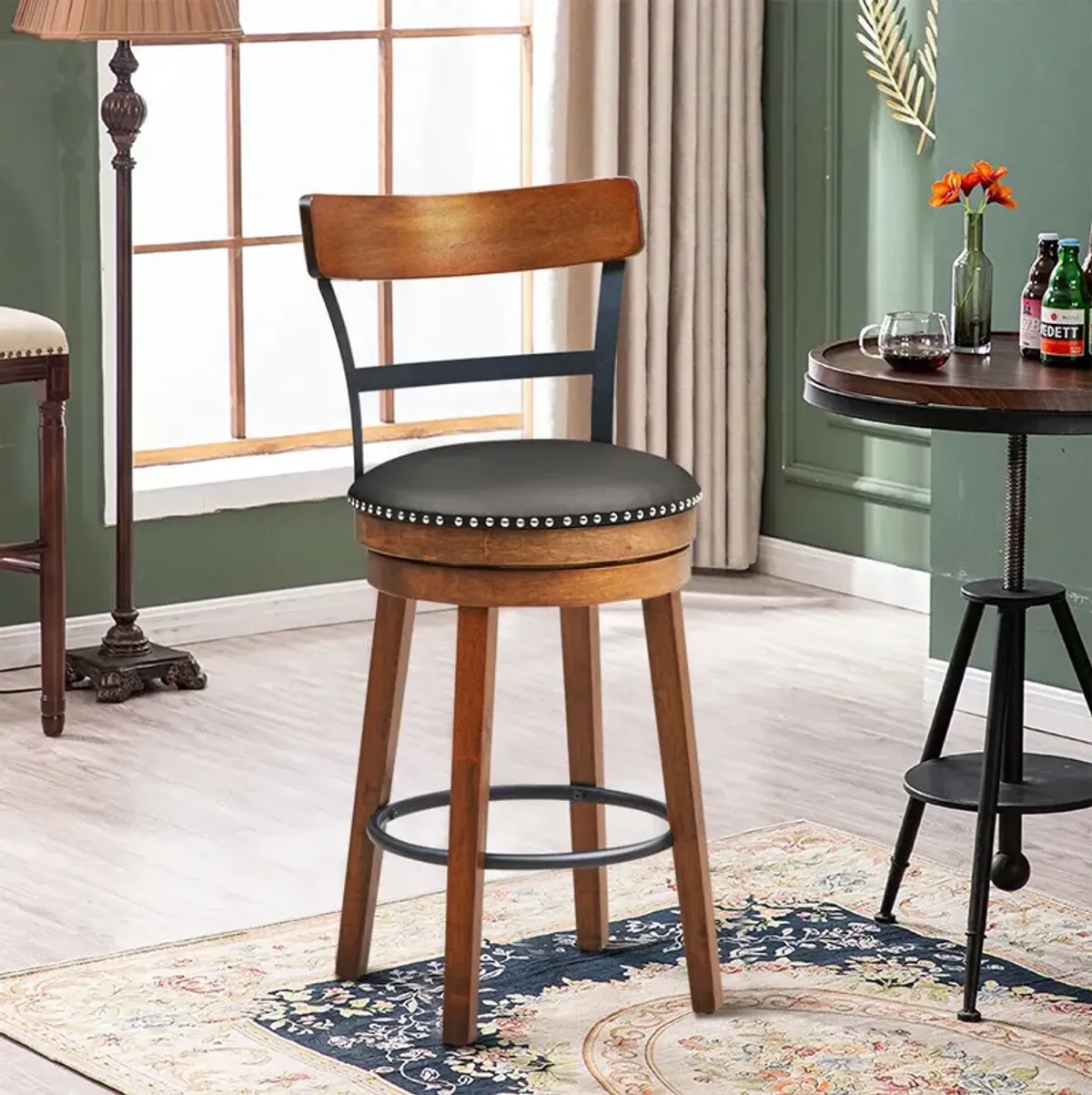 360-Degree Bar Swivel Stools with Leather Padded