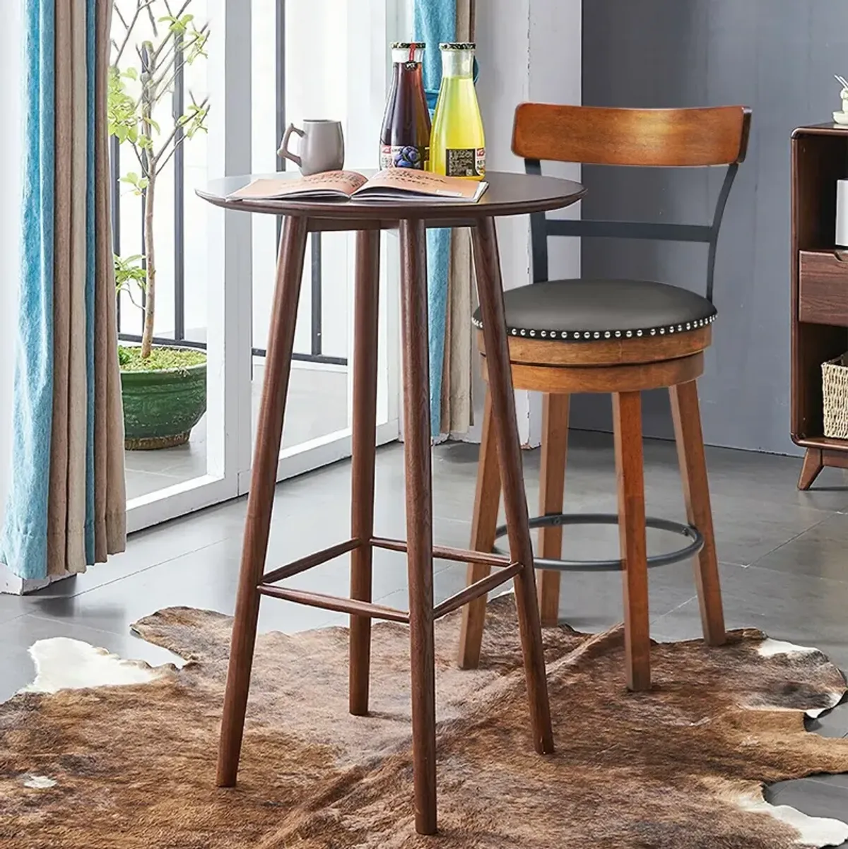 360-Degree Bar Swivel Stools with Leather Padded