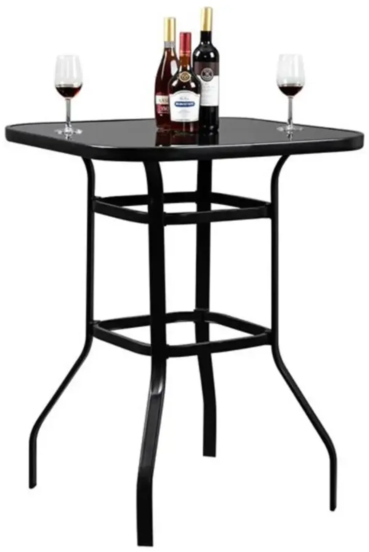 Wrought Iron Patio Bar Table with Glass Top for Outdoor Spaces