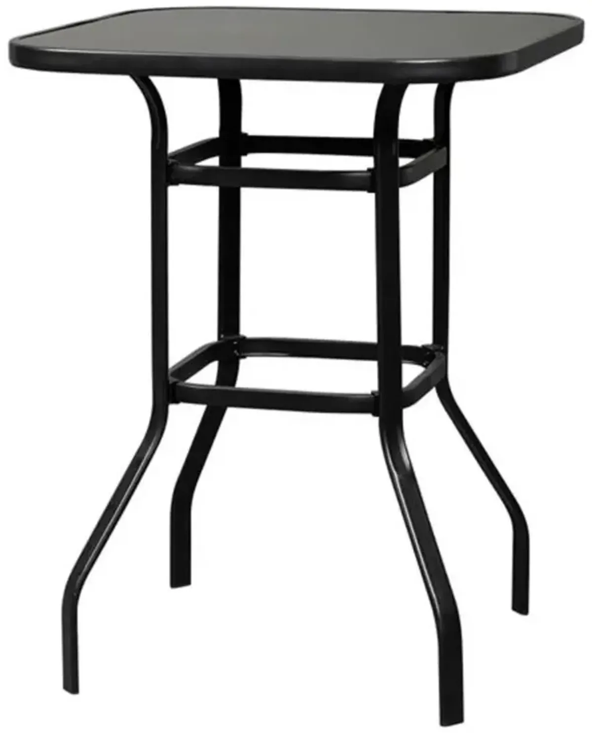Wrought Iron Patio Bar Table with Glass Top for Outdoor Spaces