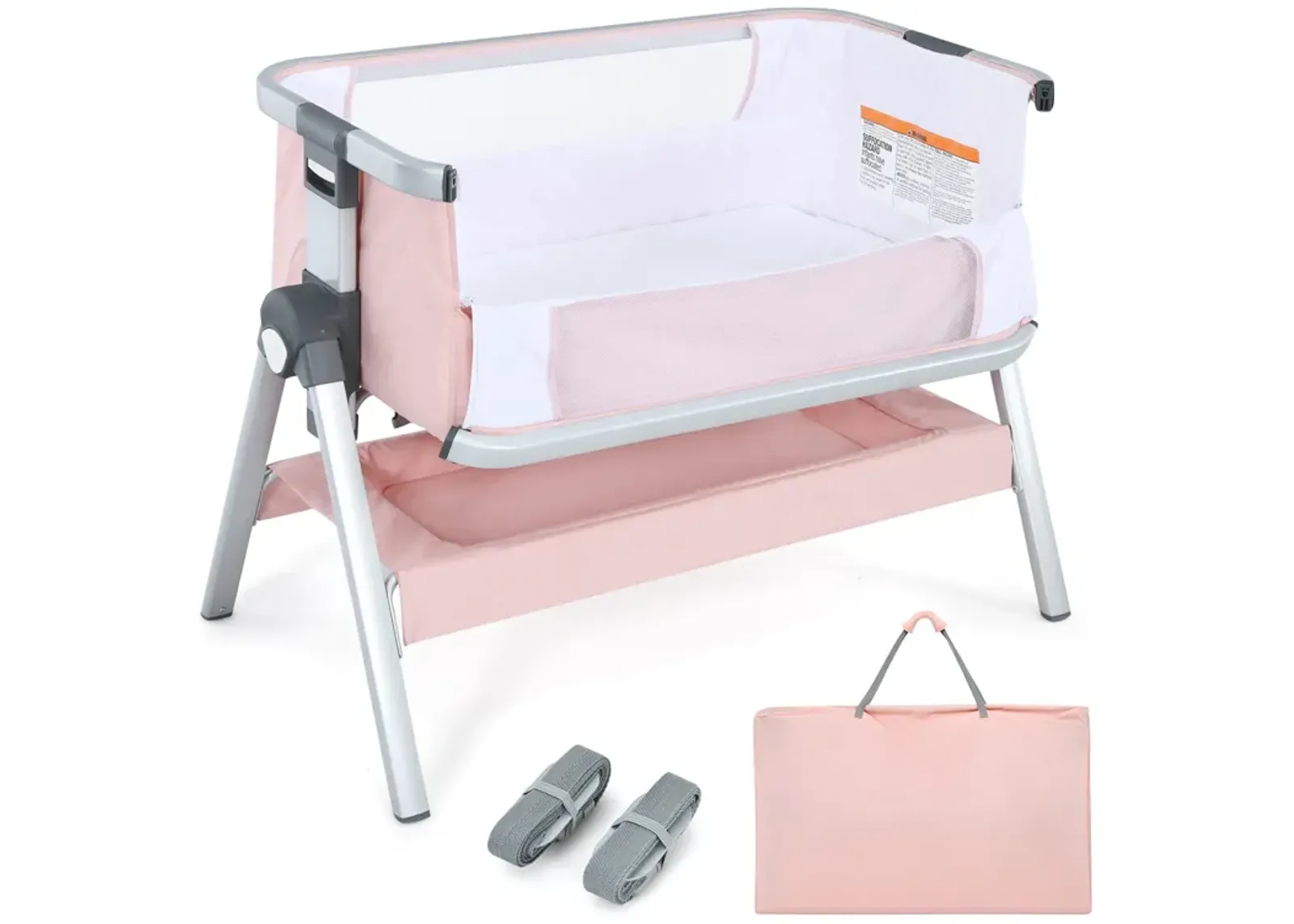 Baby Bassinet Bedside Sleeper with Storage Basket and Wheel for Newborn