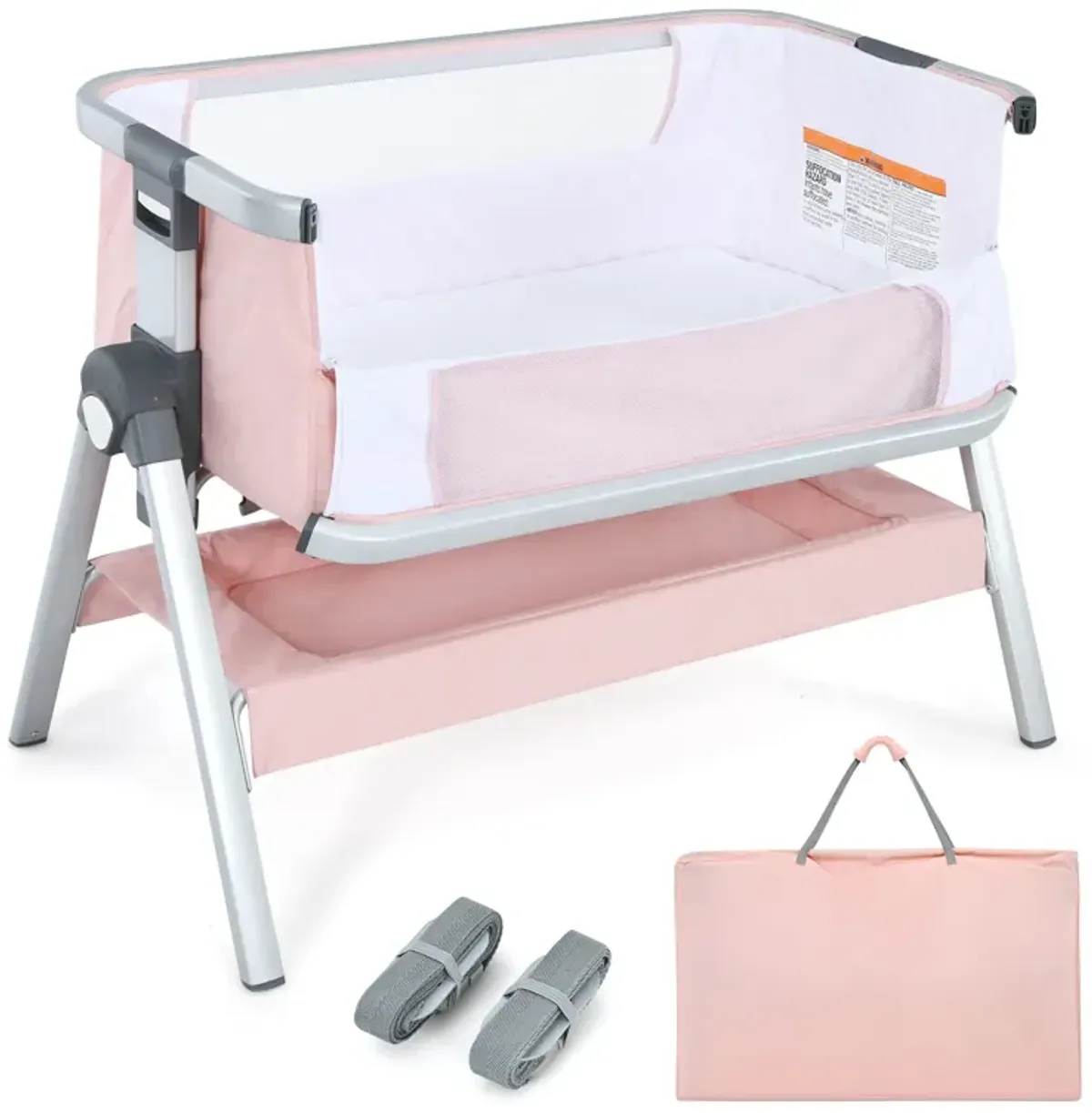 Baby Bassinet Bedside Sleeper with Storage Basket and Wheel for Newborn