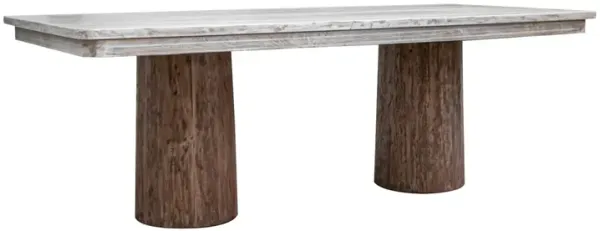 Kohl Dining Table, 87 Inch Rectangular Cream Top, Brown Mango Wood - Benzara