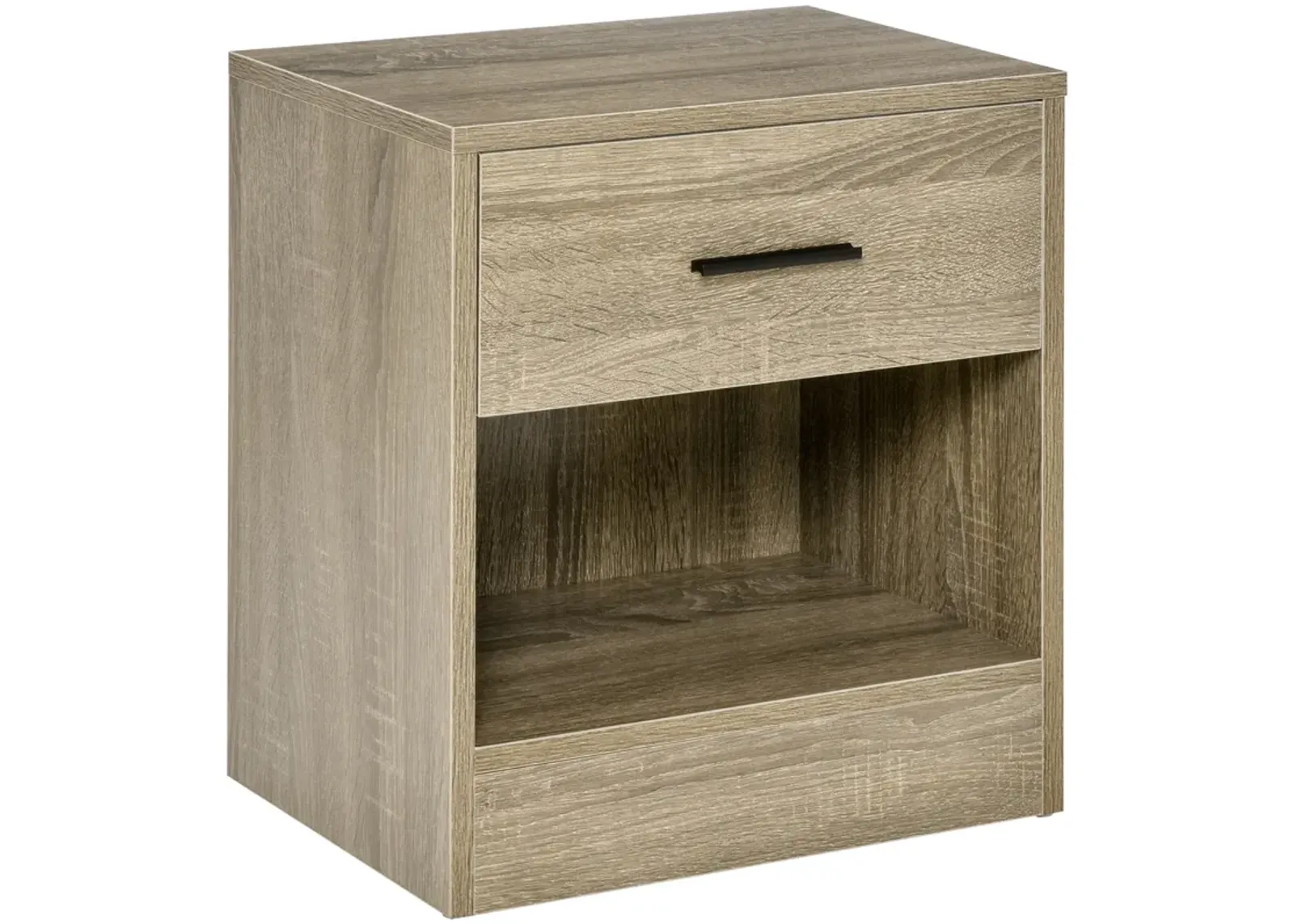 HOMCOM Side Table, Small End Table with Storage Shelf and Drawer, Modern Bedside Table for Bedroom or Living Room, Gray Wood Grain