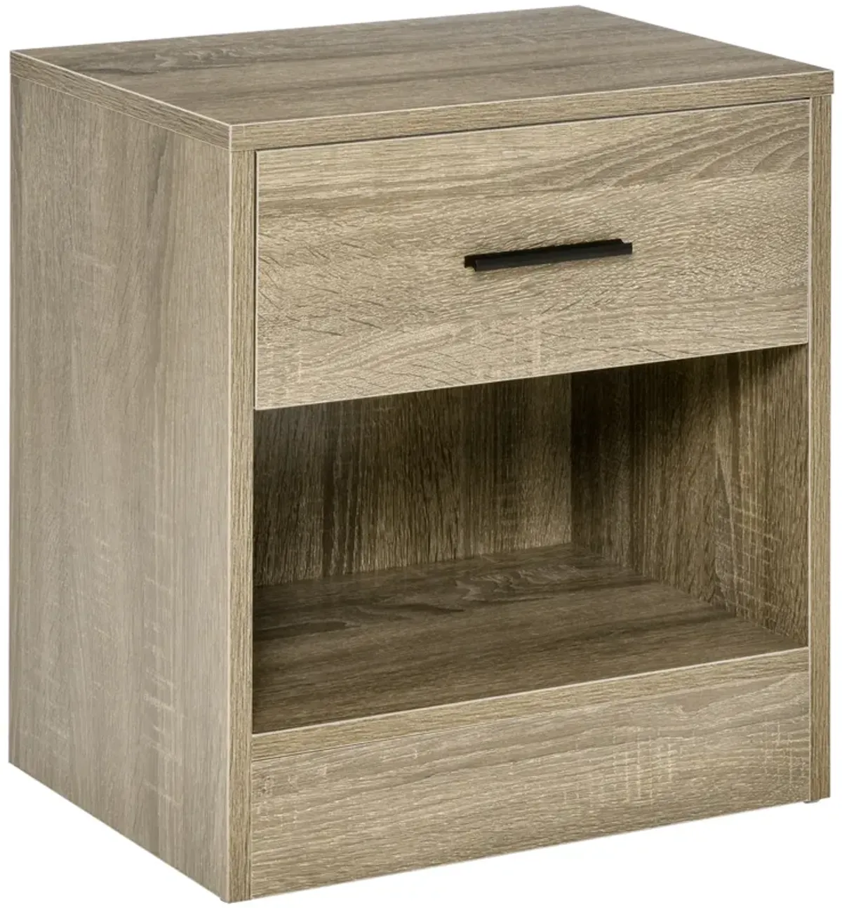 HOMCOM Side Table, Small End Table with Storage Shelf and Drawer, Modern Bedside Table for Bedroom or Living Room, Gray Wood Grain