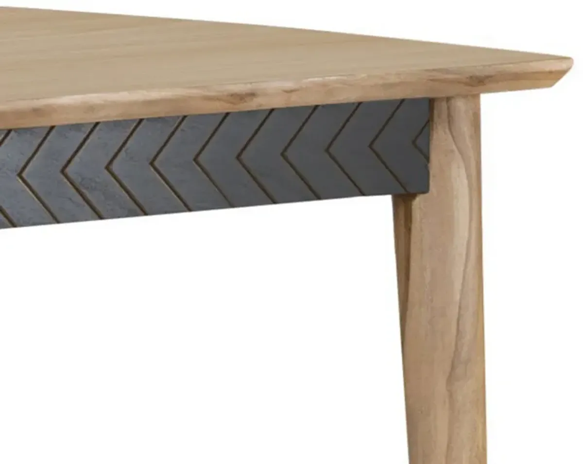 Hom 60 Inch Counter Height Dining Table, Chevron Style Apron, Brown Wood - Benzara