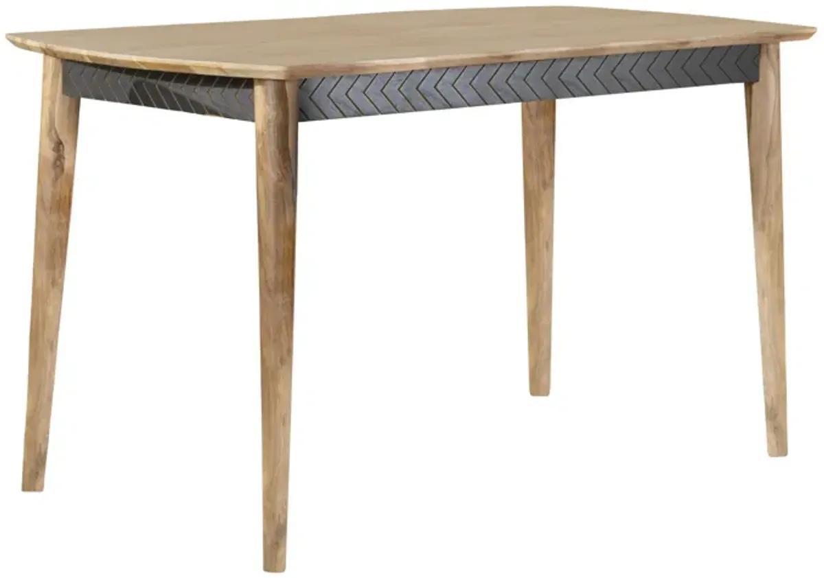 Hom 60 Inch Counter Height Dining Table, Chevron Style Apron, Brown Wood - Benzara