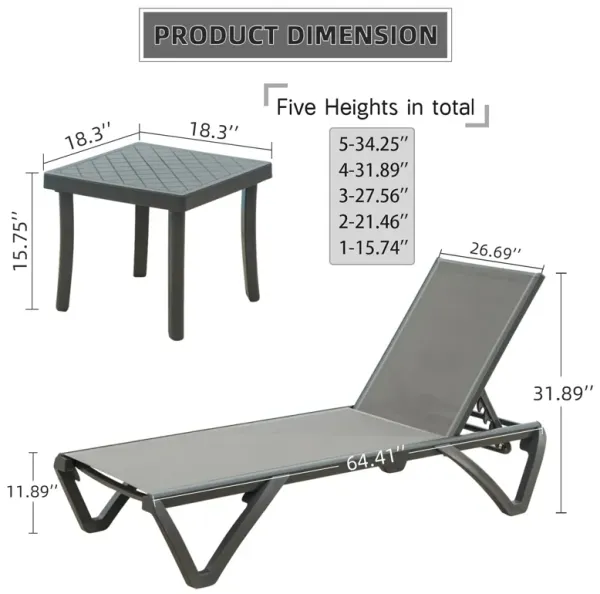Streamdale 3-Piece Patio Chaise Lounge Set with Table