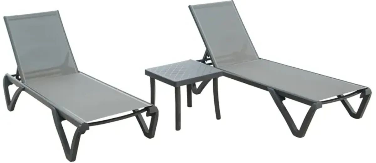 3-Piece Patio Chaise Lounge Set with Table