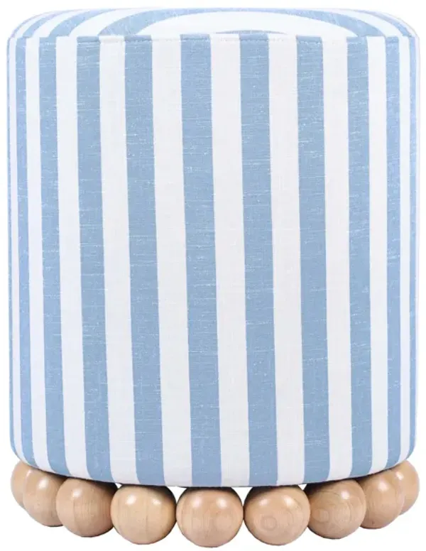 Dex Striped Linen Ottoman in Blue
