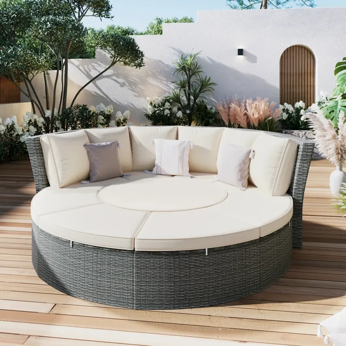 Merax 5-Piece Round Rattan Sectional Sofa Set