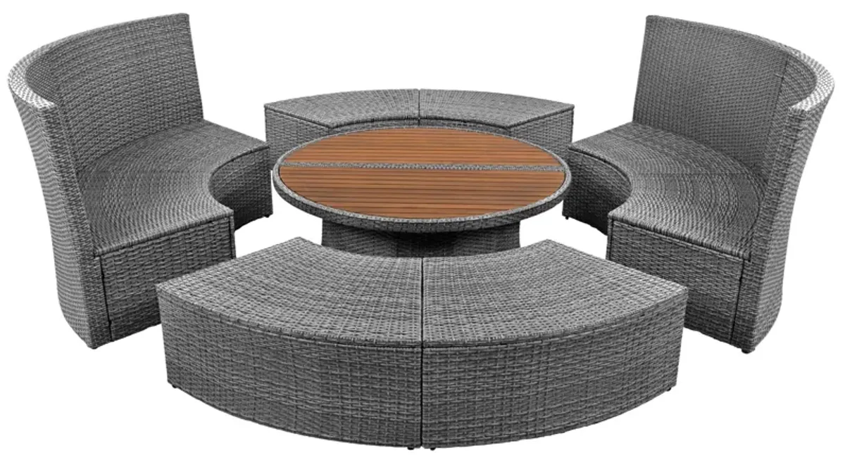 Merax 5-Piece Round Rattan Sectional Sofa Set