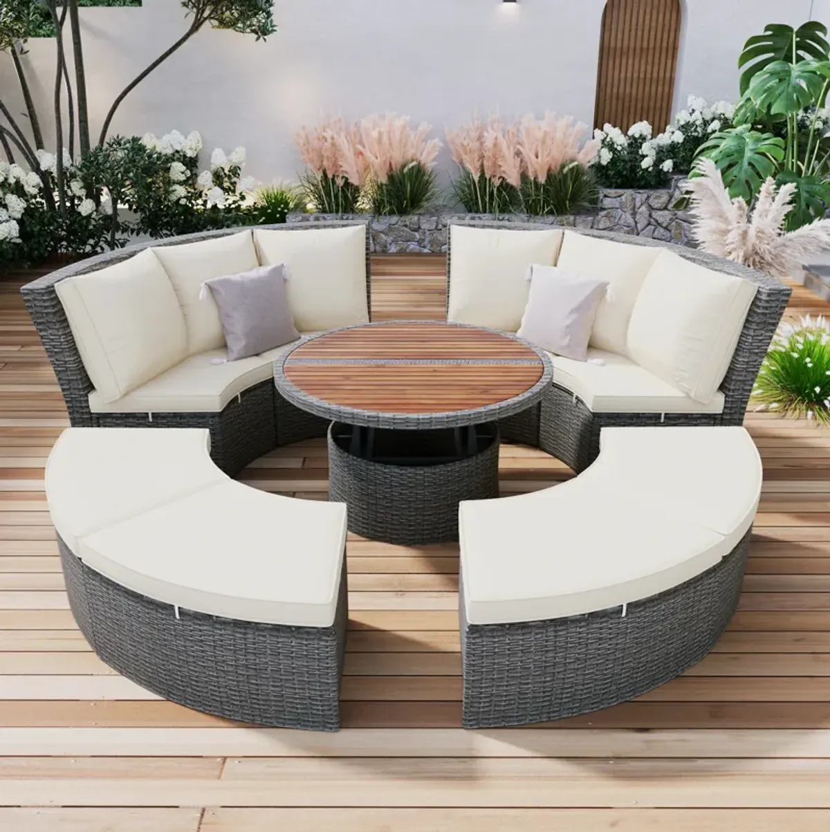 Merax 5-Piece Round Rattan Sectional Sofa Set