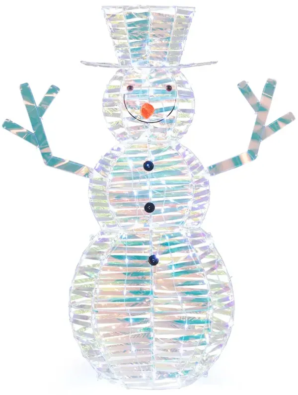 Iridescent Christmas Snowman with White LED Lights and Ground Stakes