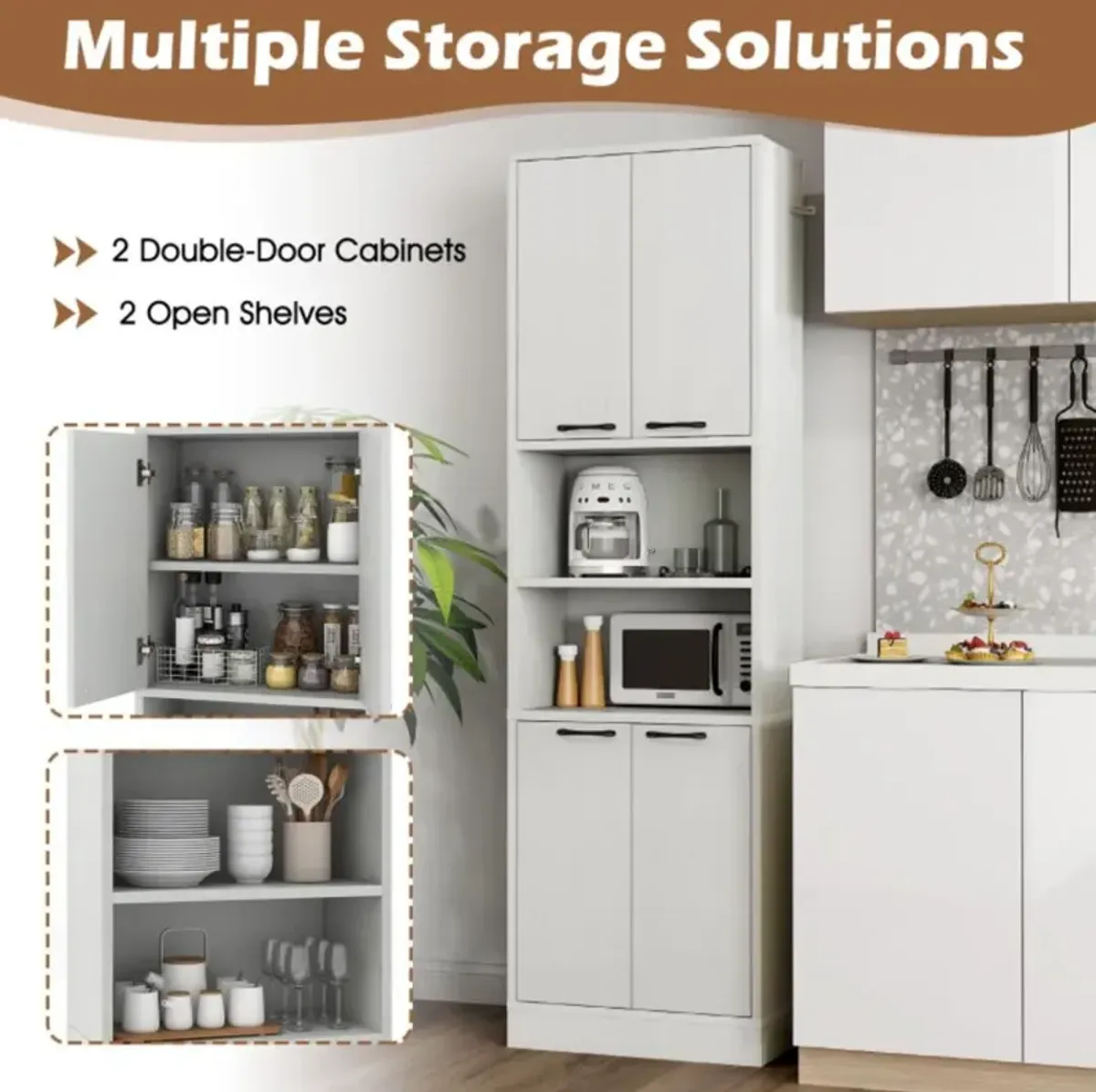 Hivvago 75 Inch Kitchen Pantry Cabinet Tall Cupboard with Doors and Shelves