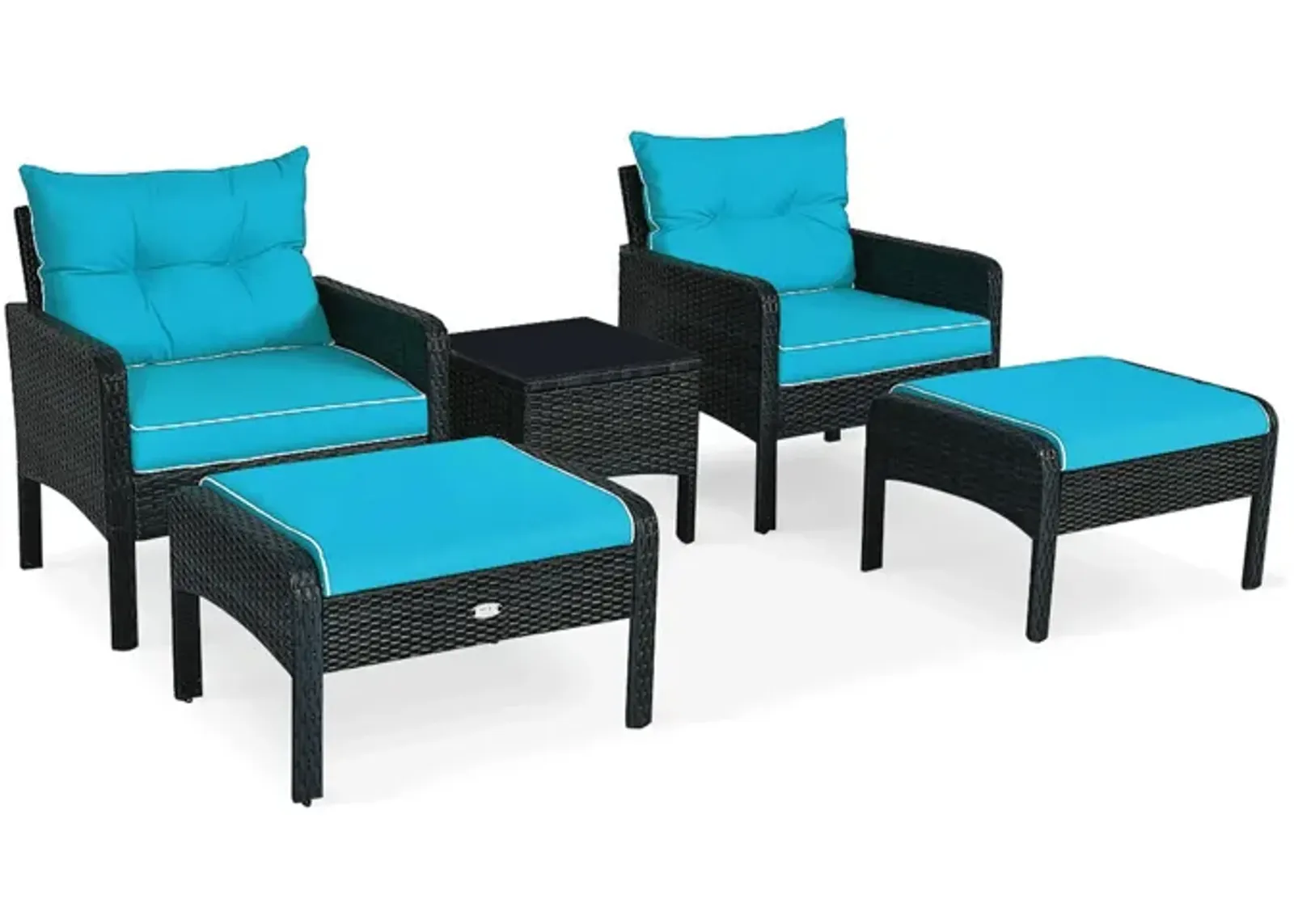 5 Pieces Patio Rattan Sofa Ottoman Furniture Set with Cushions