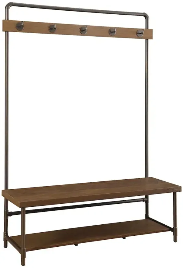 Alise 5 Hook Coat Rack Hall Tree with Shoe Bench Chestnut