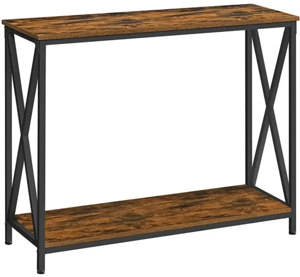 Hivvago Industrial Brown Sofa Table with Metal Frame