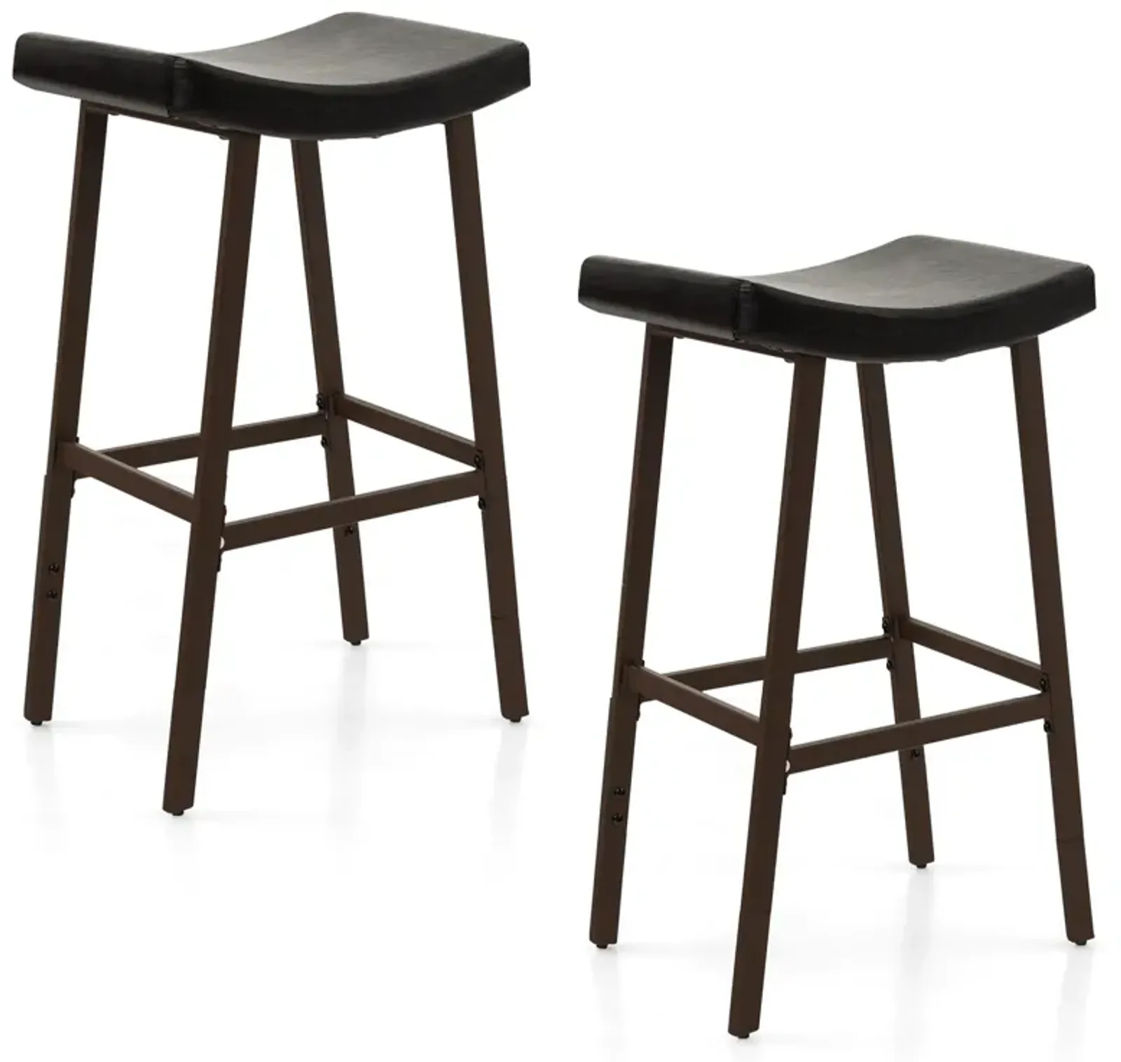 Bar Stools Set of 2 with PU Leather Upholstered Saddle Seat and Footrest-Brown