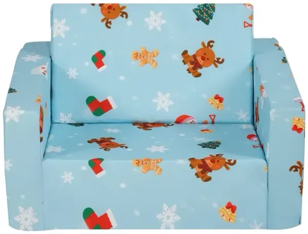 Kids Christmas Couch 2-in-1 Sofa Bed with Fold-Out Lounger for Toddlers and Kids