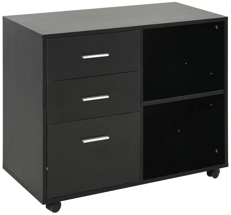 3 Drawer Printer Stand, Mobile Lateral File Cabinet with 2 Storage Shelves for Home Office, Black