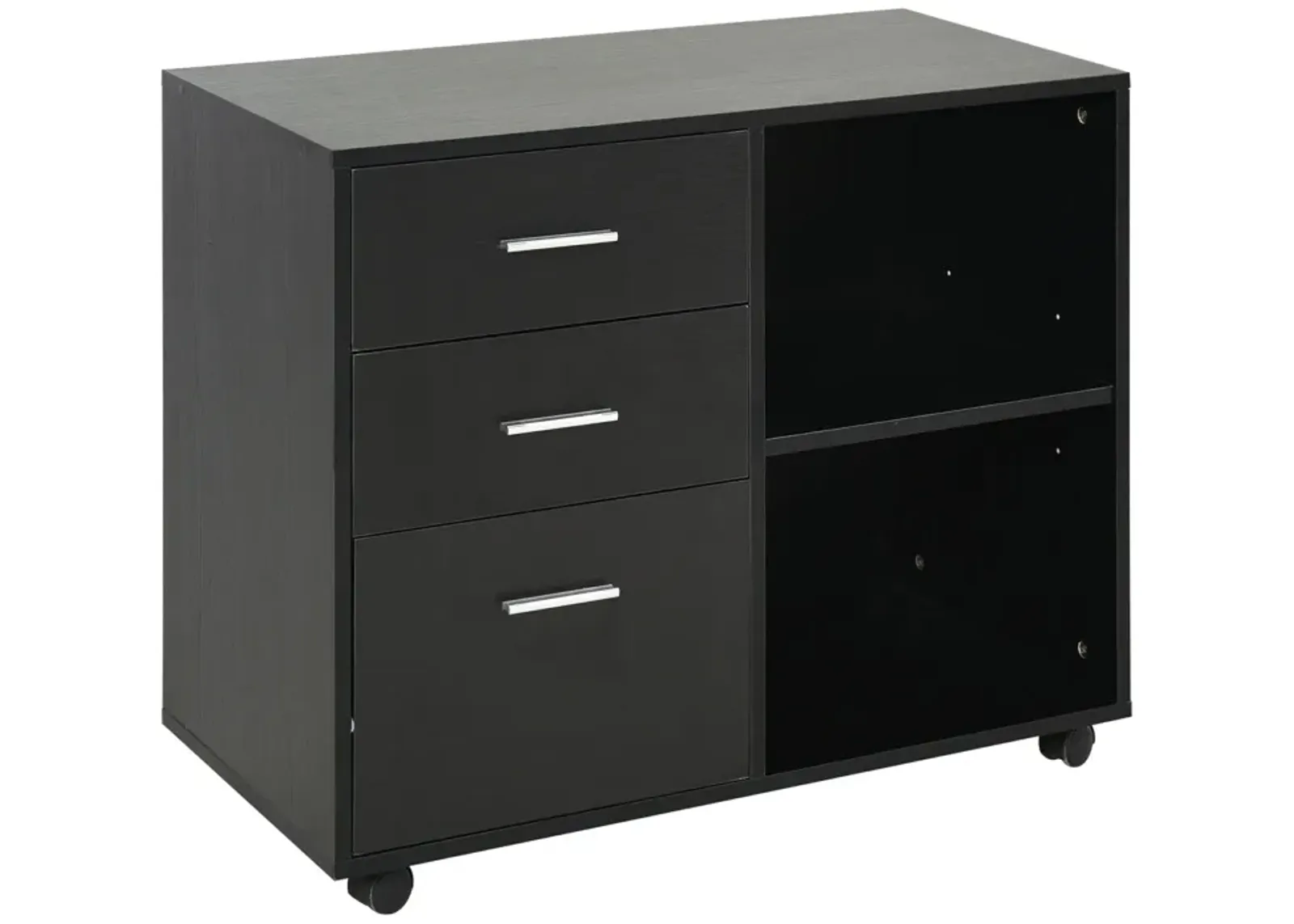 Black Mobile Organizer: Printer Stand with Lateral Filing Cabinet