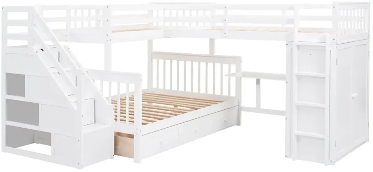 Merax  L-Shaped Bunk Bed With 3 Drawers