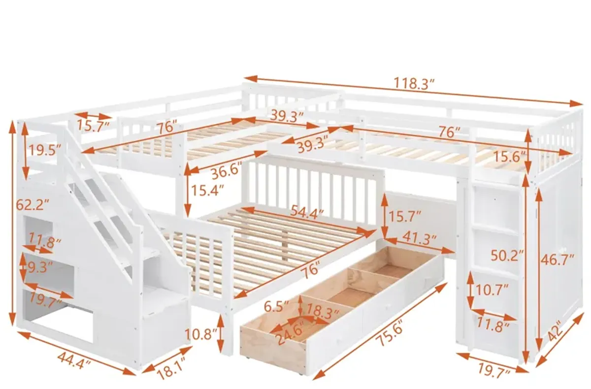 Merax  L-Shaped Bunk Bed With 3 Drawers