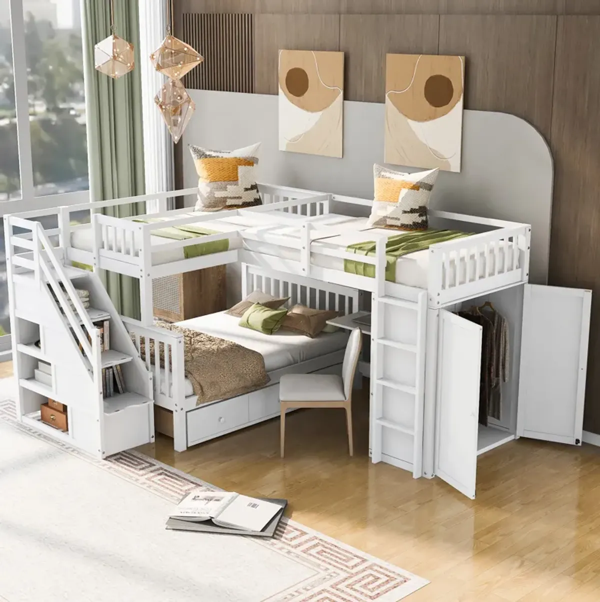 Merax  L-Shaped Bunk Bed With 3 Drawers