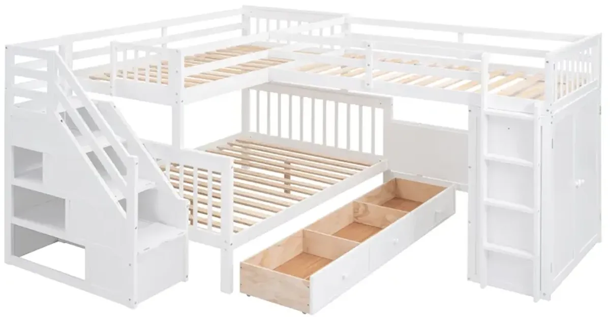 Merax  L-Shaped Bunk Bed With 3 Drawers