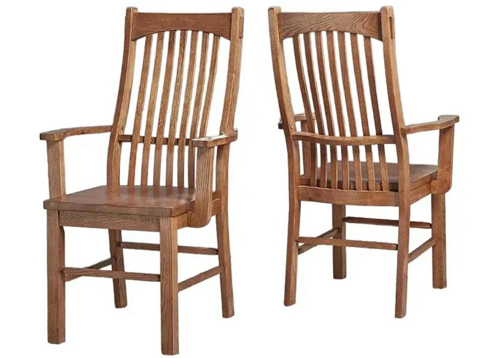 Belen Kox Mission Oak Finish Slatback Arm Chair with Solid Wood Seat (Set of 2), Belen Kox