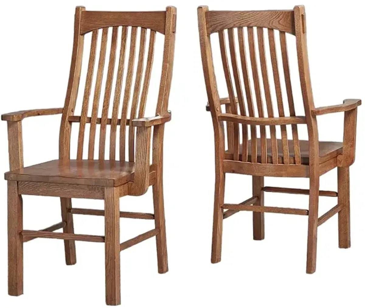 Belen Kox Mission Oak Finish Slatback Arm Chair with Solid Wood Seat (Set of 2), Belen Kox