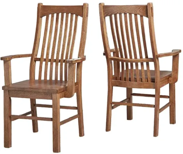 Belen Kox Mission Oak Finish Slatback Arm Chair with Solid Wood Seat (Set of 2), Belen Kox