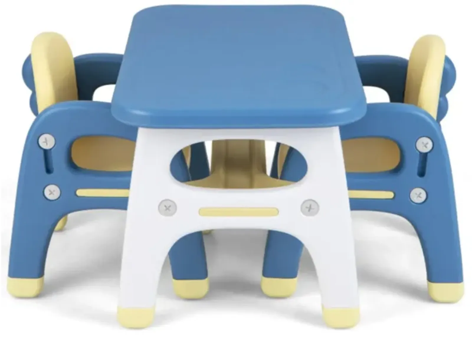 Hivvago Kids Table and 2 Chairs Set with Storage Shelf and Building Blocks