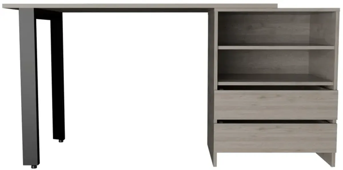 Malaui 120 Desk, Two Legs, Two Drawers, Two Shelves -Light Gray