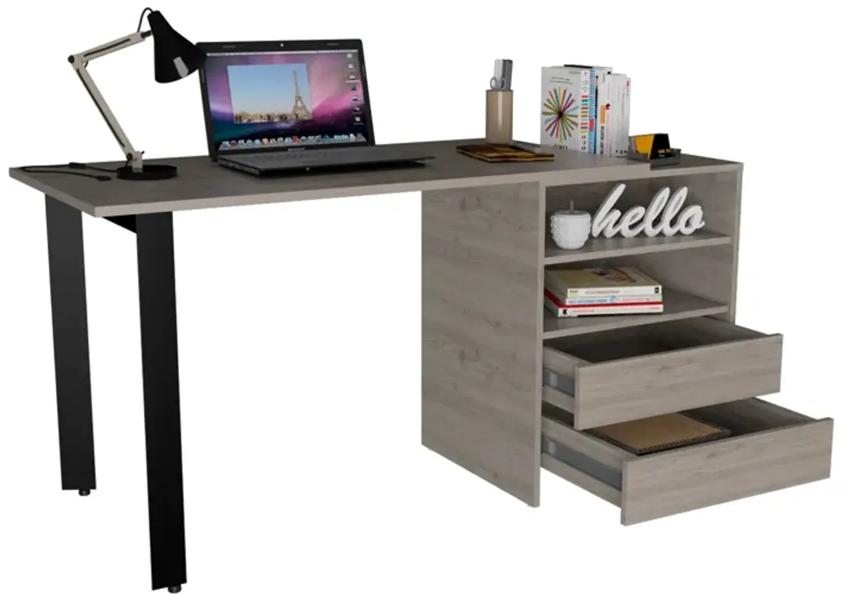 Malaui 120 Desk, Two Legs, Two Drawers, Two Shelves -Light Gray