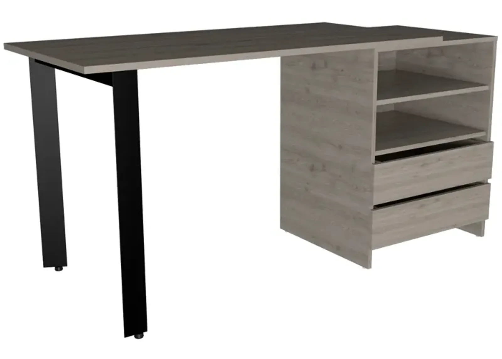 Malaui 120 Desk, Two Legs, Two Drawers, Two Shelves -Light Gray