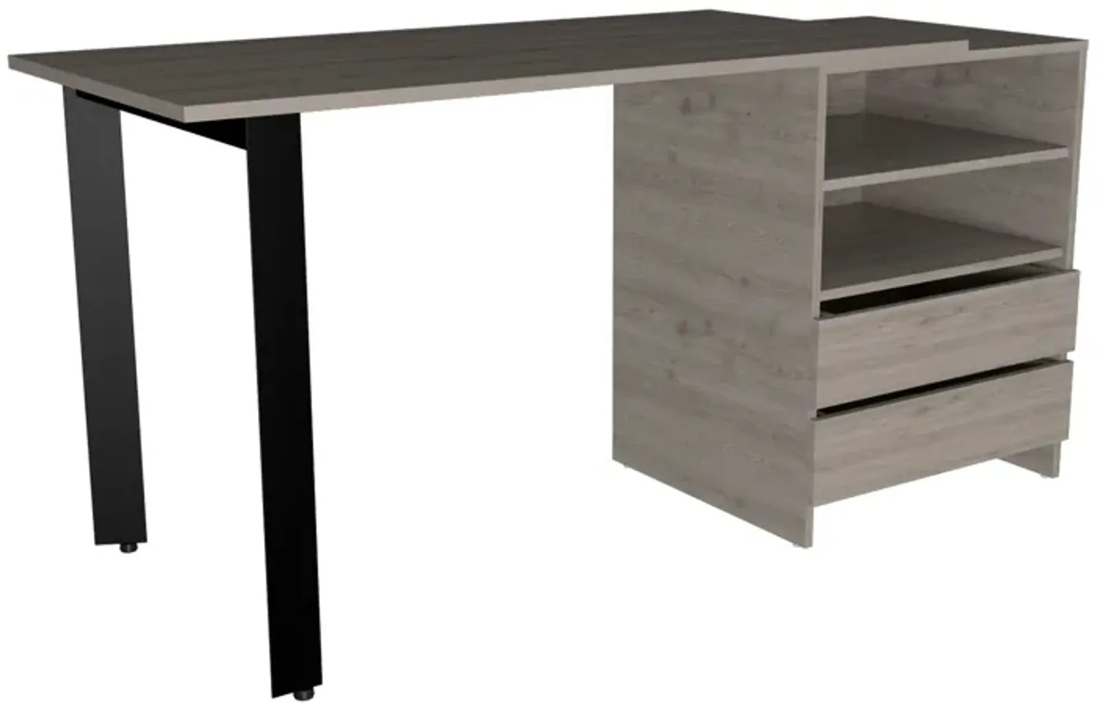 Malaui 120 Desk, Two Legs, Two Drawers, Two Shelves -Light Gray