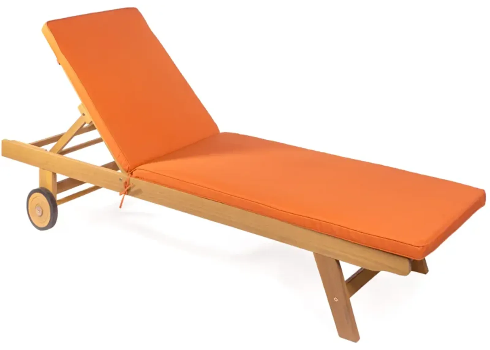 Mallorca Modern Classic Adjustable Acacia Wood Chaise Outdoor Lounge Chair with Cushion & Wheels