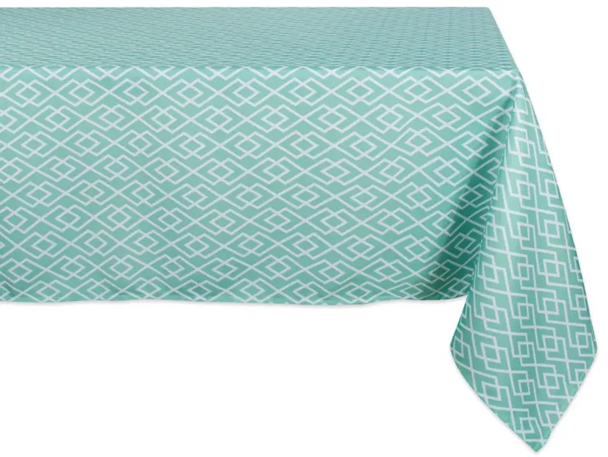 Aqua Blue and White Diamond Pattern Outdoor Rectangular Tablecloth 60� x 84�