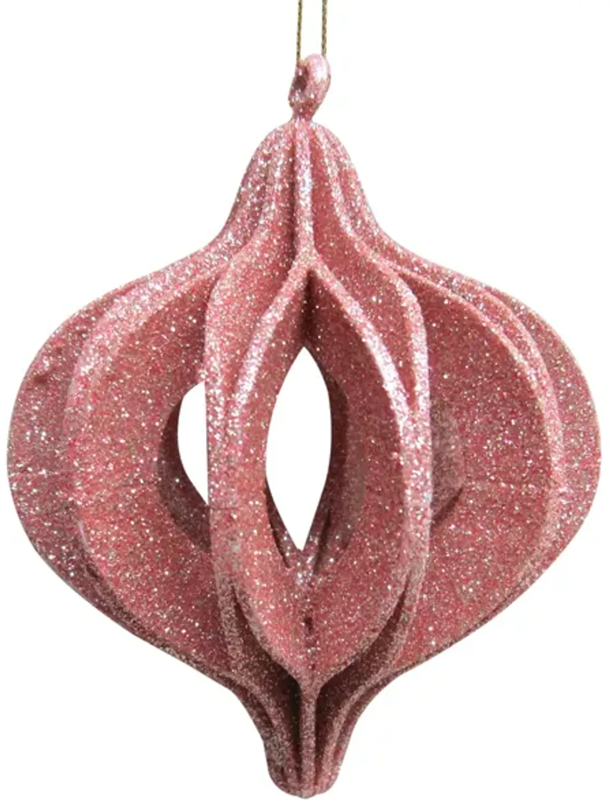 Champagne Open Cut Glitter Onion Shatterproof Christmas Ornament 5" (127mm)