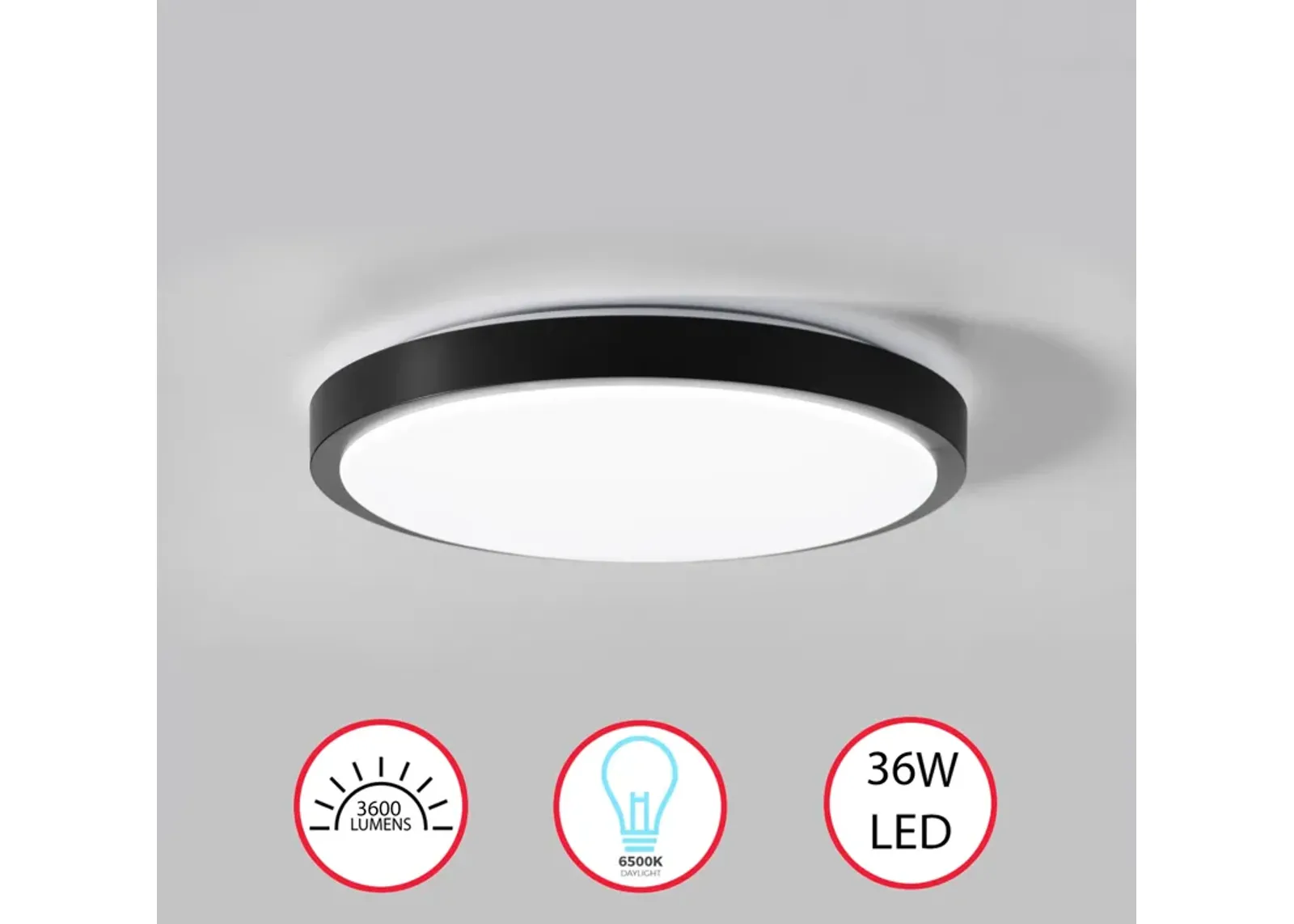 "Modern Round LED Ceiling Light Fixture Flush Mount Lighting, 6500K Daylight White, Energy-Saving with 30,000 Hour Lifetime for Residential and Commercial Space 12"" White"