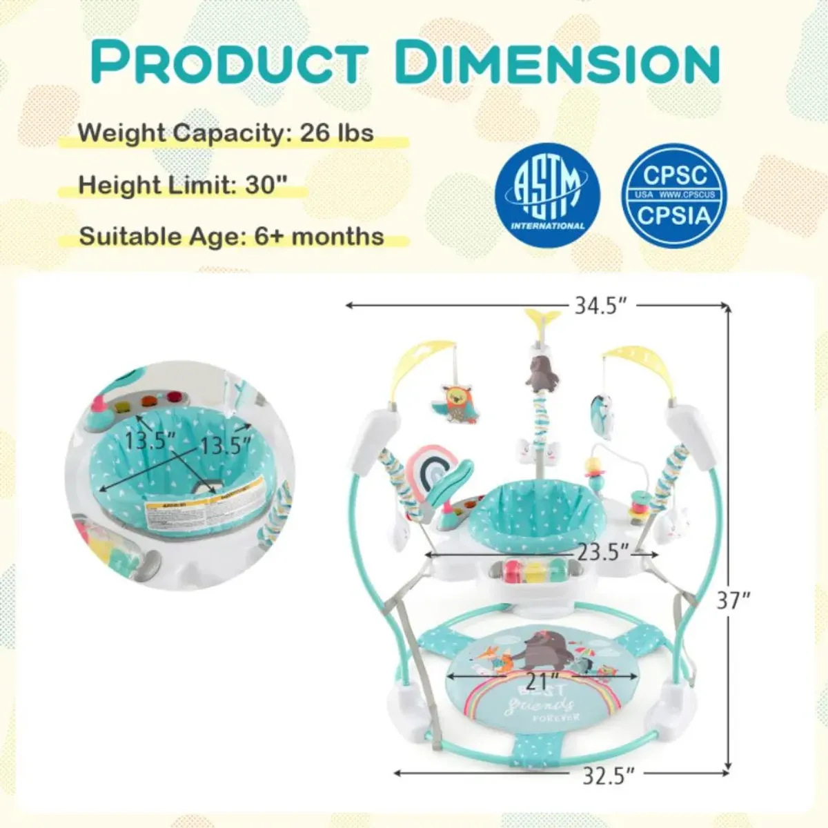 Hivvago Baby Activity Center Height Adjustable Baby Bouncing Saucer with Interactive Toys-Blue