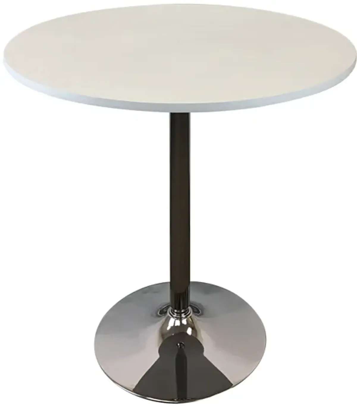 Mari 36 Inch Dining Table, Smooth White Round Top and Stainless Steel Base - Benzara