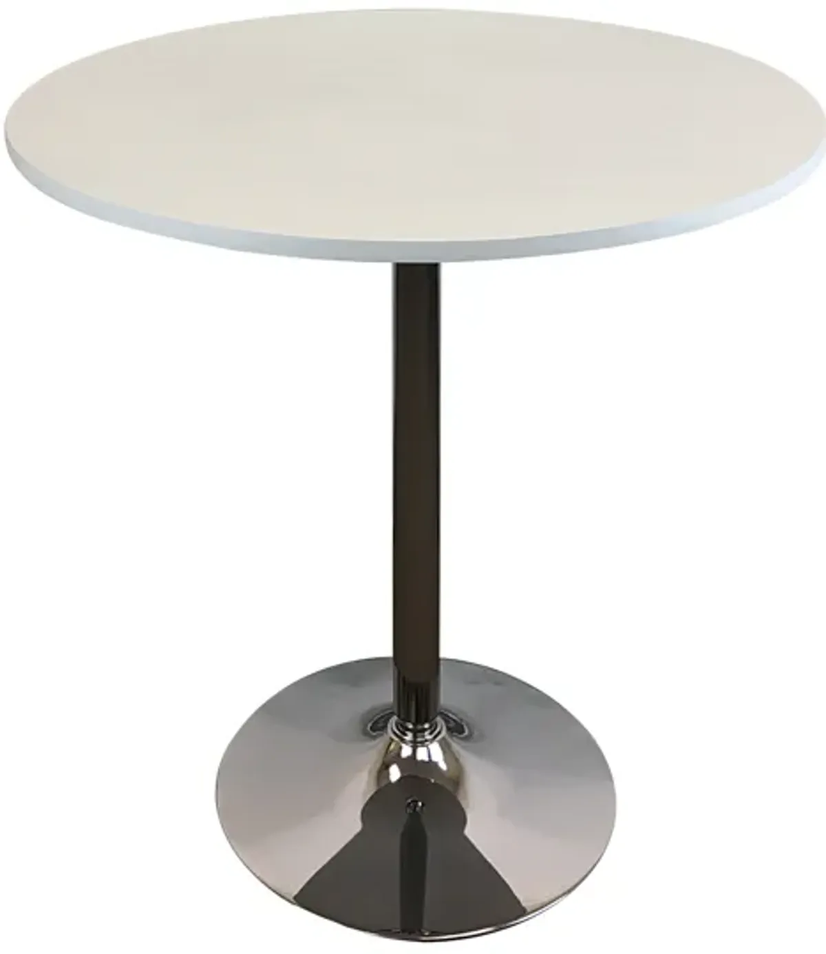 Mari 36 Inch Dining Table, Smooth White Round Top and Stainless Steel Base - Benzara