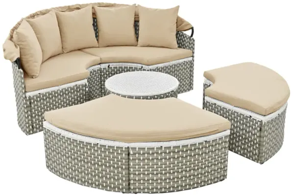 Merax Patio Furniture Round Outdoor Sectional Sofa Set Rattan Daybed