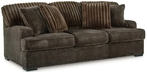 Ayle Sofa, 4 Accent Pillow, Chocolate Brown Corduroy Polyester 94 Inch - Benzara