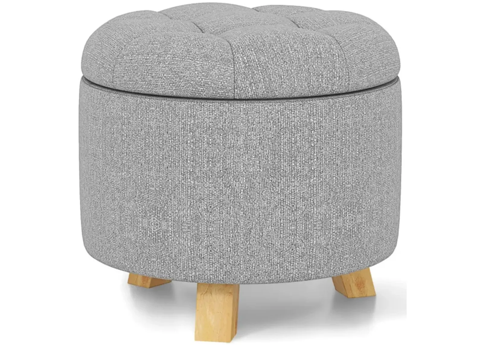 Hivvago Upholstered Round Ottoman with Solid Rubber Feet-Gray