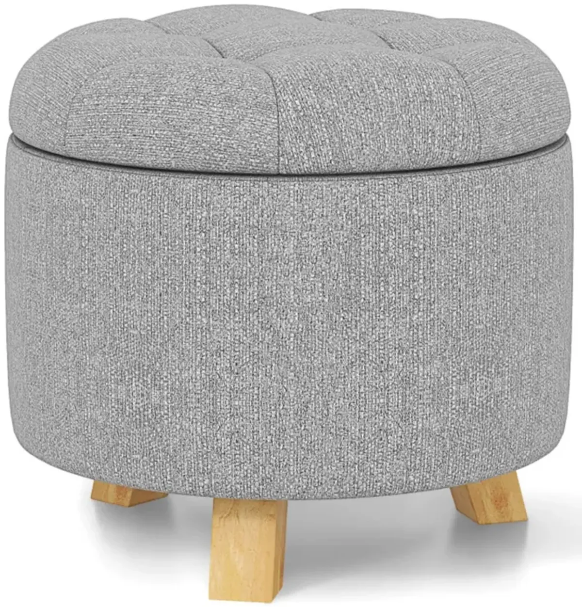 Hivvago Upholstered Round Ottoman with Solid Rubber Feet-Gray